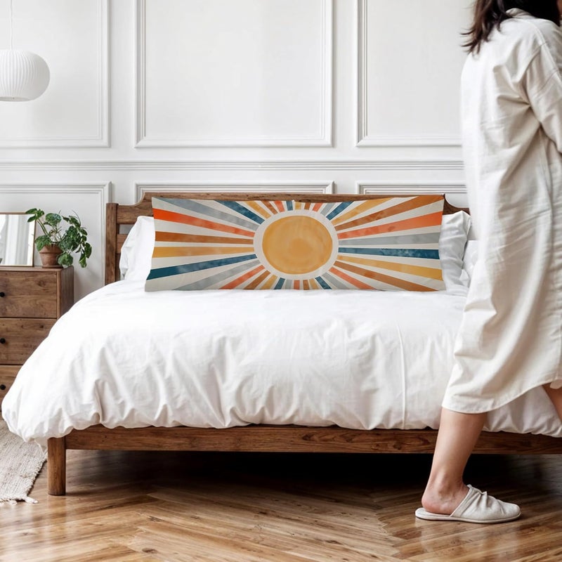 Exqcom Store Boho Abstract Colorful Sun Body Pillow Covers 20x54, Boho Room Decor, Retro Mid Century Modern Sunrise Sunset Long Body Pillow Case Cover with Hidden Zipper for Women Men Adults - Image 2